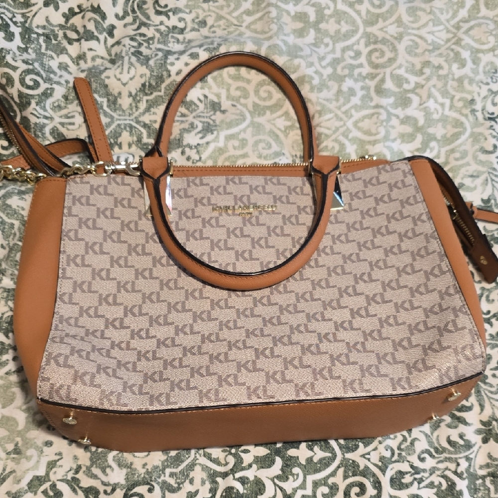 Karl Lagerfeld Brown and Cream Satchel